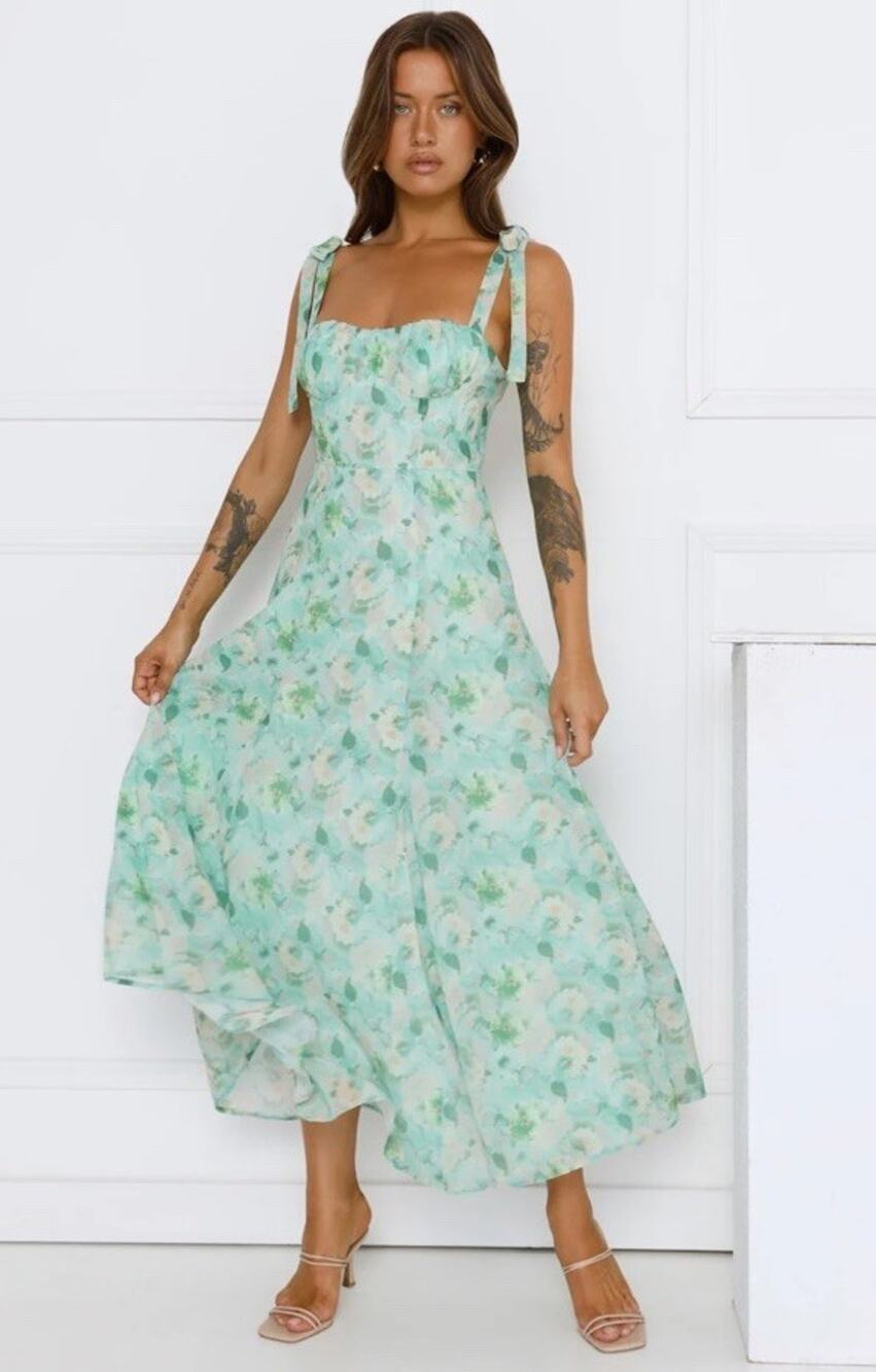 NWT Hello Molly Under The Lemon Tree Floral Midi Dress Mint Green XL